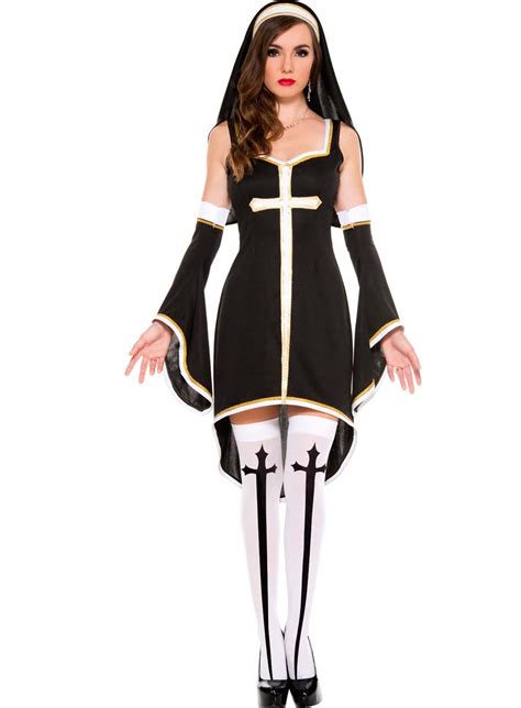 Sexy Music Legs Black White Sinfully Hot Nun Holy Sister Biblical Clergy Halloween Party Costume