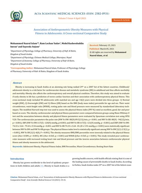 PDF Association Of Anthropometric Obesity Measures With Physical