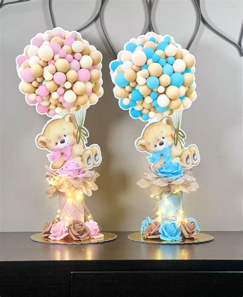 Teddy Bear Hot Air Balloon Baby Shower Centerpiece With Fairy Light Teddy Bear Shower
