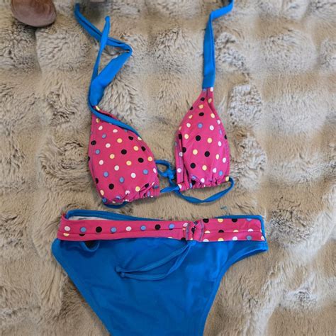 Cute Pink And Blue Polka Dot Bikini Set From Depop
