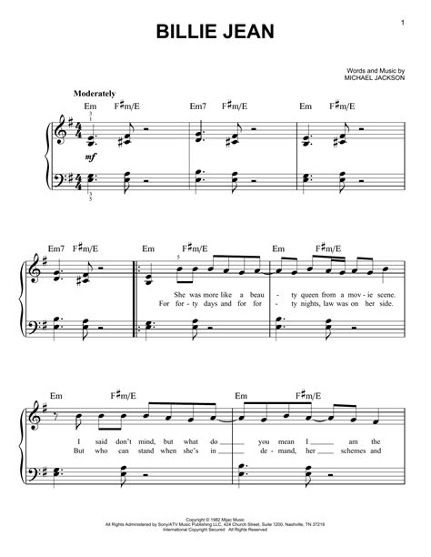 Michael Jackson Billie Jean Sheet Music Notes Download Printable