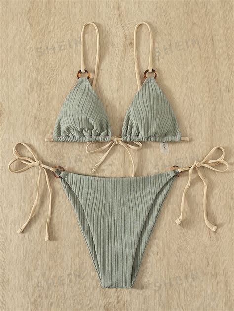 Shein Swim Ba Ador Bikini Vinculado Con Aro Tri Ngulo Con Cord N Lateral Moda De Mujer Shein