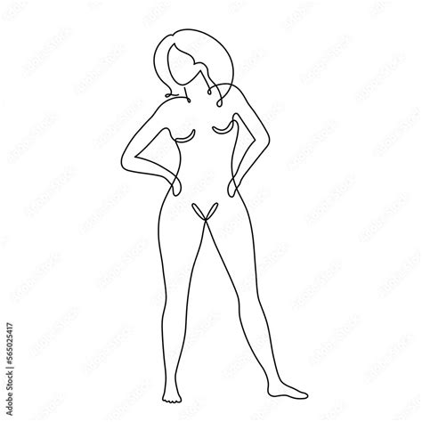 Naked Woman One Line Art Hand Drawn Lady Figure Continuous Contour Nude Female Body Concept