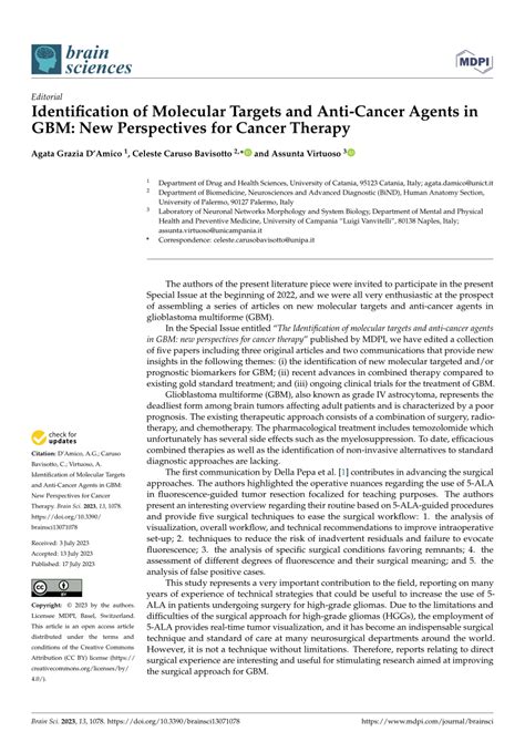 Pdf Identification Of Molecular Targets And Anti Cancer Agents In Gbm