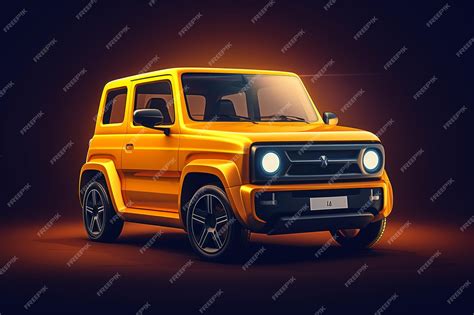 Premium Ai Image A Yellow Jeep That Is Lit Up In The Dark