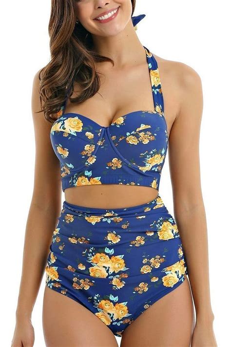 Leaf Print High Waist Halter Bikini Set Artofit