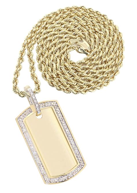 14K Yellow Gold Dog Tag Diamond Pendant & Rope Chain | 1.81 Carats – FrostNYC