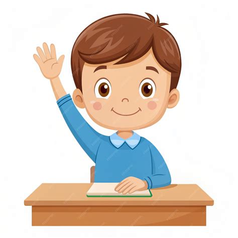 Cute Boy Raise Hand Cartoon Vector Icon Illustration People Education