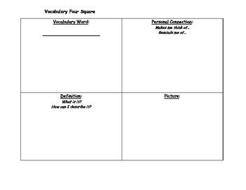 Vocabulary Four Square Graphic Organizer by Muriel's Teaching Emporium