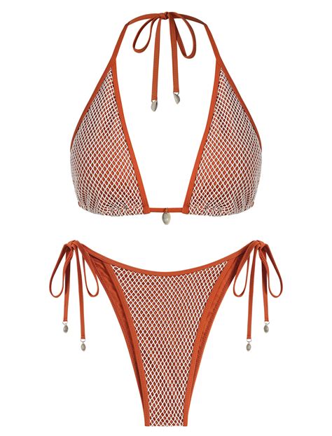 Set De Bikini Zaful Triangle Fishnet Multiway Coffee S Para Mujer Venta Internacional