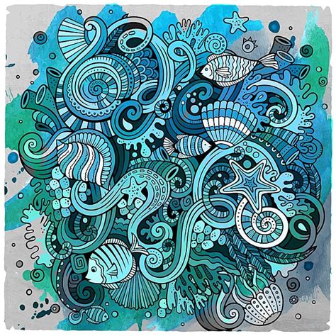 Cartoon Hand Drawn Doodles Underwater Life Illustration Background