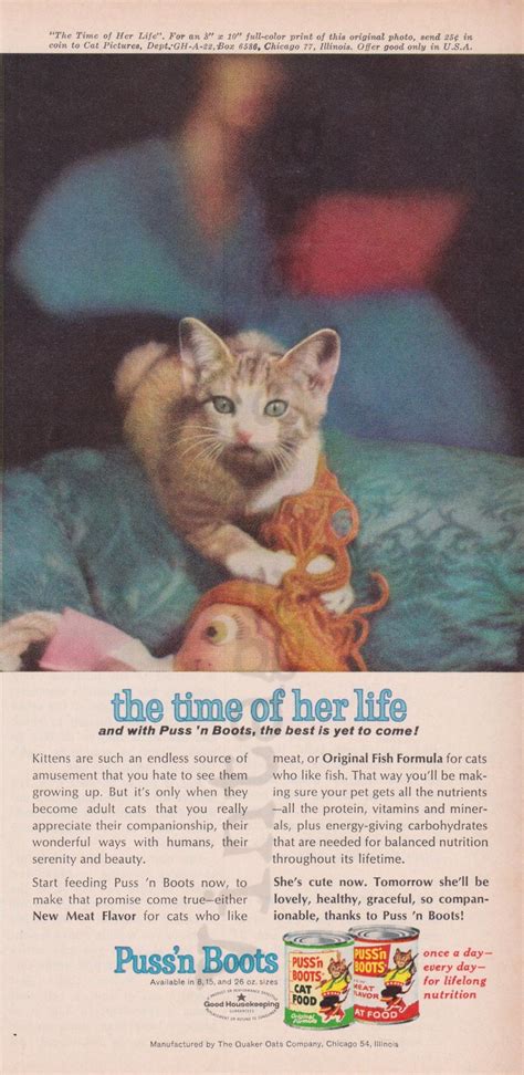 Puss N Boots Cat Food Original 1962 Vintage Print Advertisement The