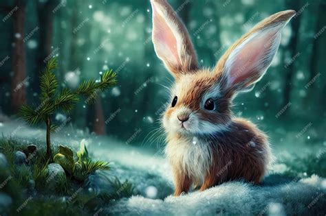 Premium Photo Rabbit In The Winter Forest Christmas Background