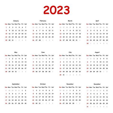 2023 классический календарь с черными и красными цифрами на белом фоне ...