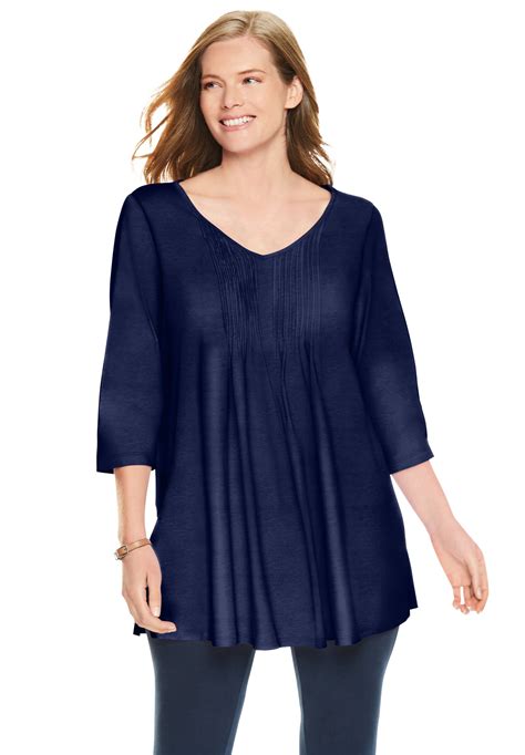 Woman Within Woman Within Womens Plus Size V Neck Pintucked Tunic