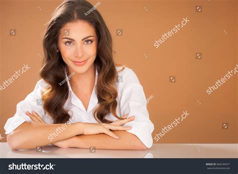 Beautiful European Brunette Woman Long Hair Stock Photo Shutterstock