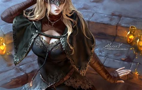 Wallpaper Girl Fantasy Cleavage Blonde Digital Art Artwork Mask Fantasy Art For Mobile