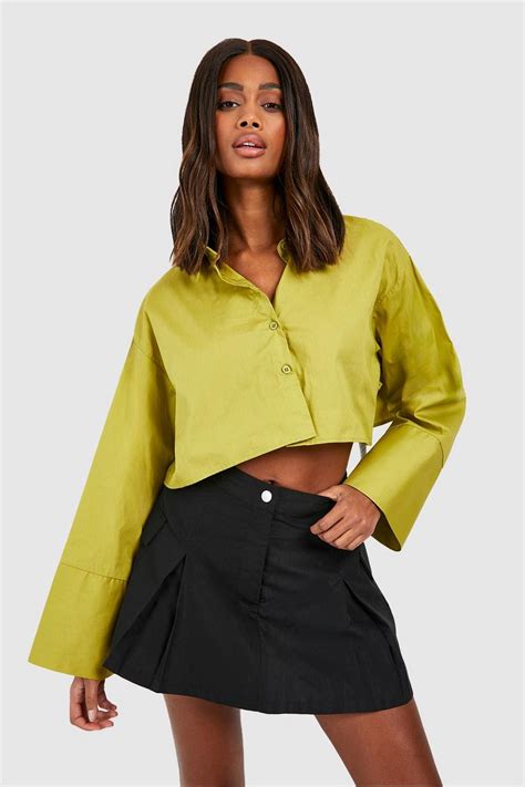 Cropped Wide Sleeve Shirt Boohoo Uk