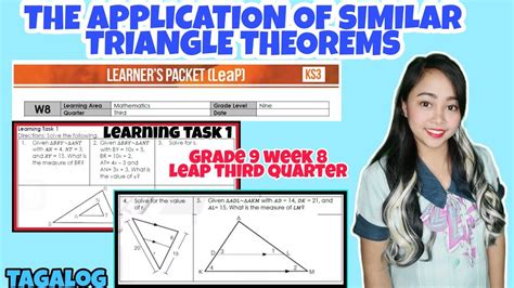 Application Of Similar Triangle Theorems Grade 9 Week 8 Learning Task 1