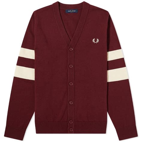 Fred Perry Tipped Sleeve Cardigan Aubergine End