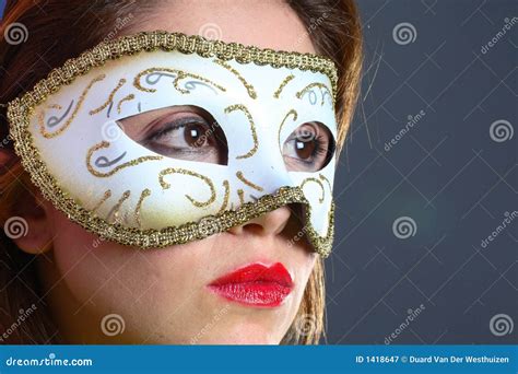 Brunette With Mask Closeup Stock Image Image Of Cute 1418647