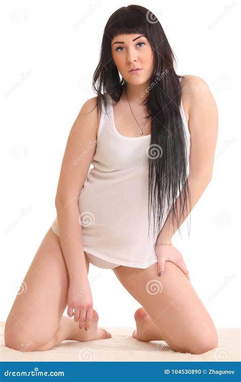 Portrait Of Woman In White Lingerie Stock Photo Image Of Legs Brunette