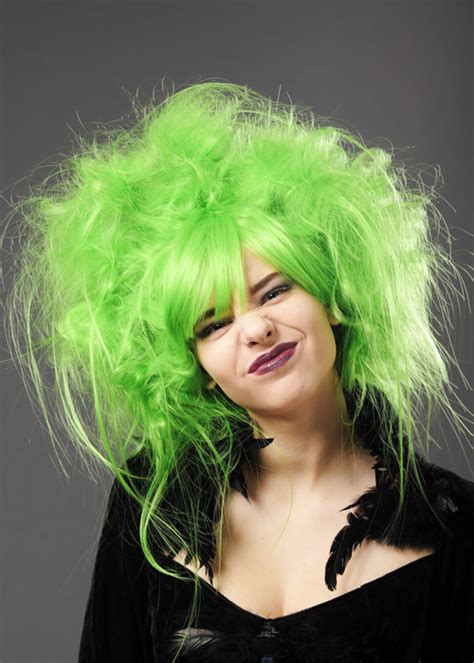 Womens Halloween Neon Green Messy Zombie Wig