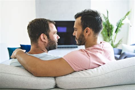 Portrait Of A Cute Male Gay Couple At Home Stock Photo Image Of Homosexual Adult
