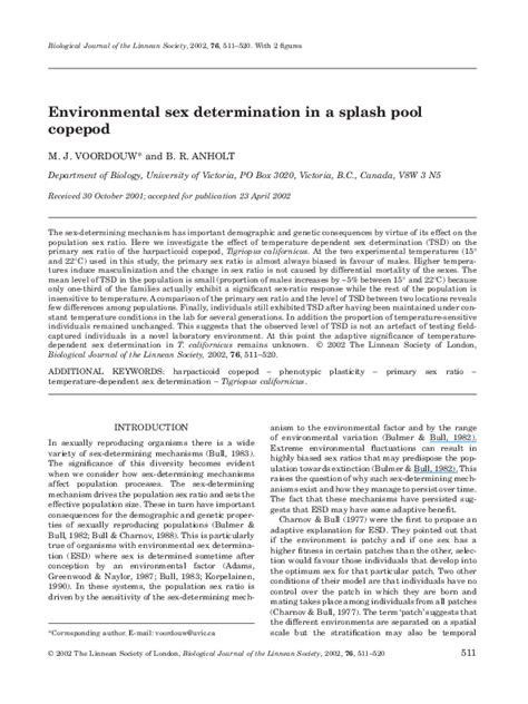 Pdf Environmental Sex Determination In A Splash Pool Copepod