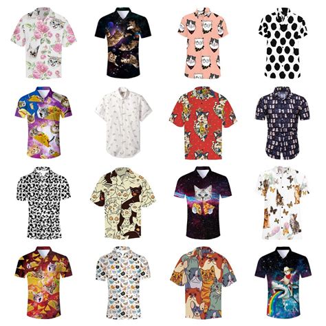 Short Sleeve Button Down Shirts For Men Who Love Cats Meow As Fluff