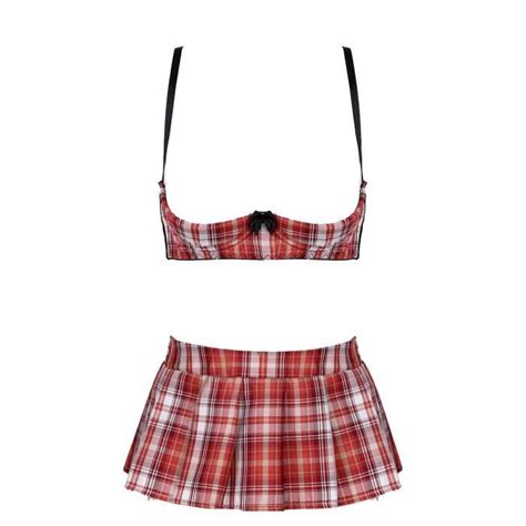 Iixpin Femme Tenue Écolière Sexy Coquine Lingerie Mini Jupe à Carreaux Soutien gorge Sein Nu