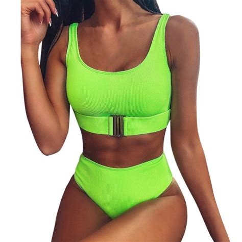 Str J K Pielowy Damski Dwucz Ciowy Kostium Wysoki Stan Top Bikini M Cena