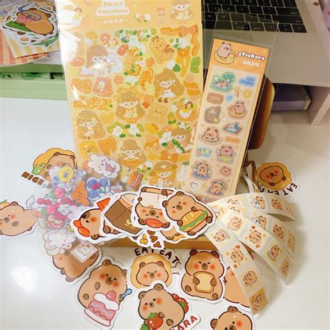 M U Hot Set H Nh D N Sticker T Ng M U N U Cam Mix Sticker Capybara Chu T Lang N C Shopee