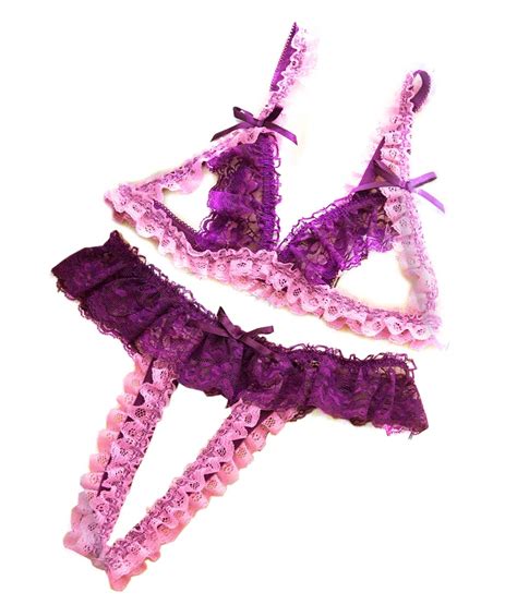 Buy LADY HEART Womens Purple Lace Open Cup Bra Open Panty Babydoll Lingerie LH Online