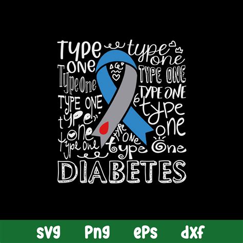 Type 1 Diabetes Grey And Blue Ribbon Typography Svg, Png Dxf | Inspire ...