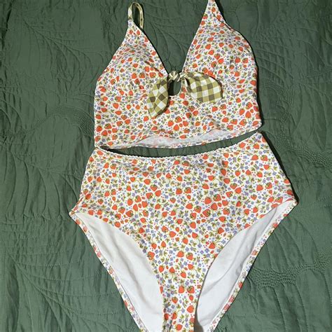 Strawberry And Flower Print Bikini From Arie Medium Depop
