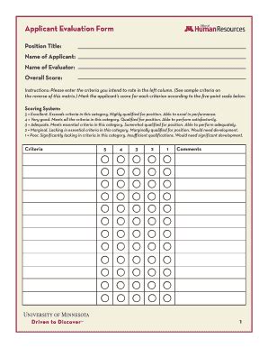 Fillable Online Humanresources Umn Applicant Evaluation Form