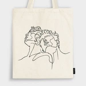 Call Me By Your Name Line Art NATURAL TOTE BAG Unique Lgbt Gay Couple Canvas Bag Line Abstract