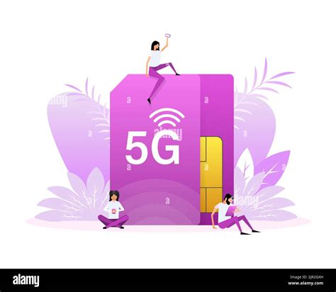 5g Sim Card 4g Technology Background Flat Style Characters Stock
