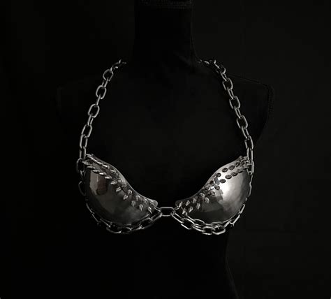 Spiked Metal Armour Bra Set With Chains Etsy