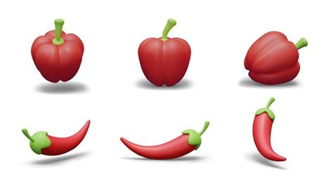 Premium Vector Red Paprika And Hot Pepper Set Of Realistic Models In Different Positions