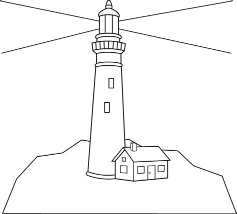 Colorable Lighthouse Scene Free Clip Art