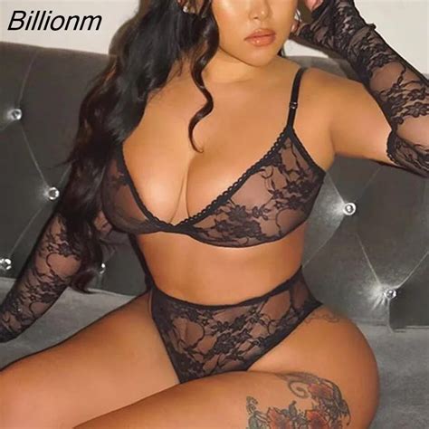 Billionm And Panty Set Women Underwear Lace Lingerie Pcs Open Cup See Through Thong Floral
