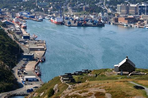 Ships In St. John`s Harbour, Newfoundland, Canada. Stock Image - Image of landmark, background ...