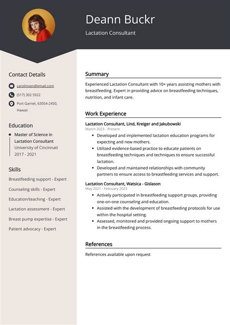 Experienced Lactation Consultant Resume Example Free Guide