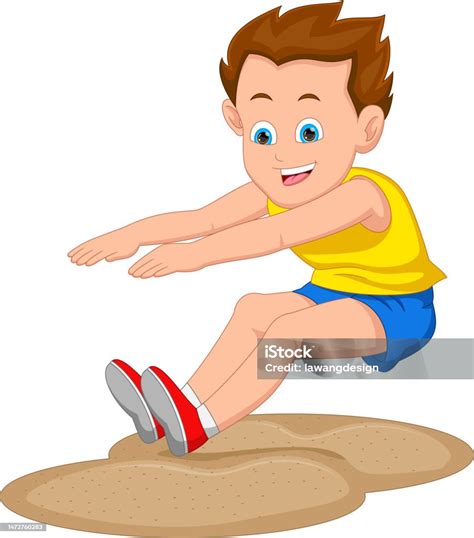 Kartun Boy Lompat Jauh Ilustrasi Stok Unduh Gambar Sekarang Anak