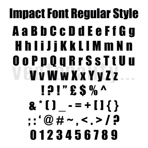 Impact Font Regular Style Alphabet Numbers Letters Vector Art Etsy