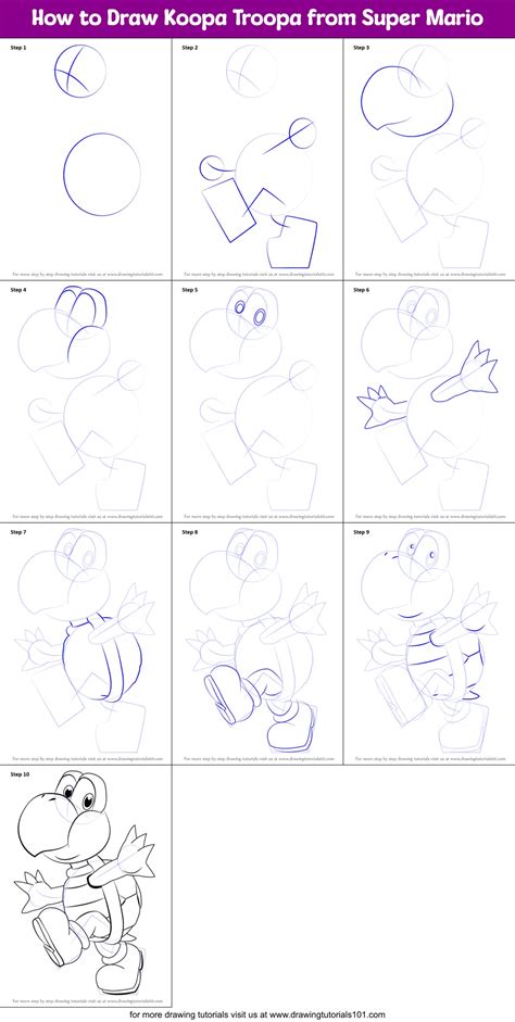 How To Draw Koopa Troopa From Super Mario Printable Step By Step