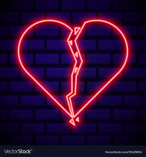 Broken Heart Neon Light Icon Heartbreak Glowing Vector Image