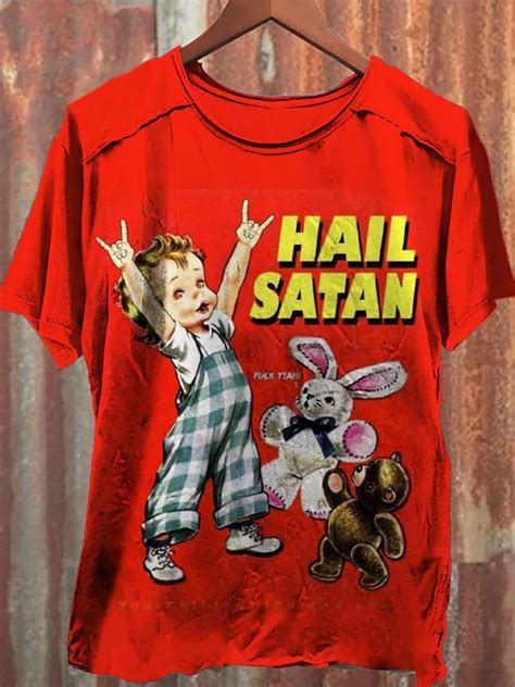 Unisex Hail Satan Fuck Yeah Art Print Round Neck Short Sleeves T Shirt